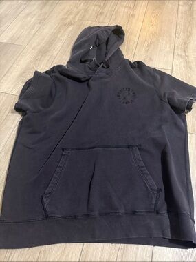 American Eagle Outfitters Black Hooded Short-Sleeve Sweatshirt